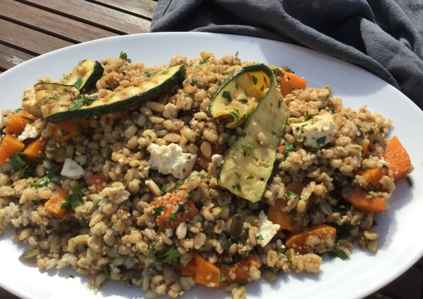 Roasted butternut squash with feta and pearl barley #salad