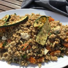 A picture of Roasted butternut squash with feta and pearl barley #salad.