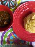 Okro soup with yellow garri
