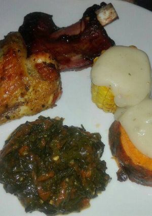 A picture of Fried spinach and veggies.