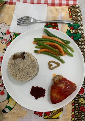 Une photo de Riz corbeau champignons aux légumes
