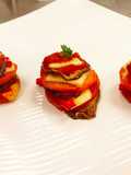 Timbal de tomates con mozzarella y reducción de balsámico!