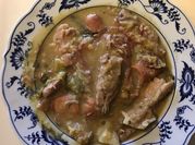 A picture of pork lentil soup