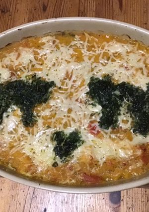 Une photo de Gratin de potimarron aux tomates fromage et saumon fumé