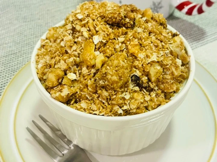 Easy Way Prepare Microwave Apple Crumble with crunchy streusel (Gluten free &amp;amp; vegan) which Delicious
