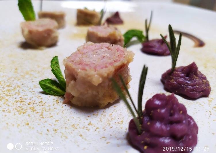 Recipe of Favorite Rotolini di vitello ripieni,e gocce di purè di patate viola