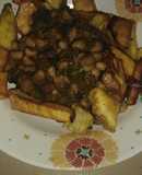 Fried sweet potato with beans porridge