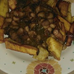 Fried sweet potato with beans porridge A picture of Fried sweet potato with beans porridge.