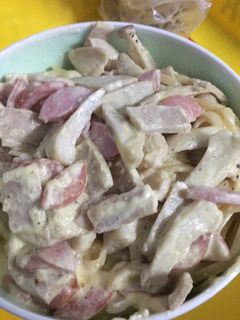 Hình của món Mỳ ý sốt kem gà nấm.