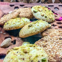 A picture of Barazek (Pistachios and sesame cookies).