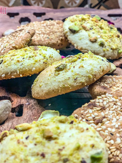 A picture of Barazek (Pistachios and sesame cookies).