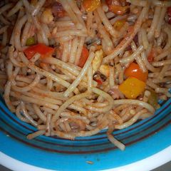 A picture of Spaghetti with stir veggies.