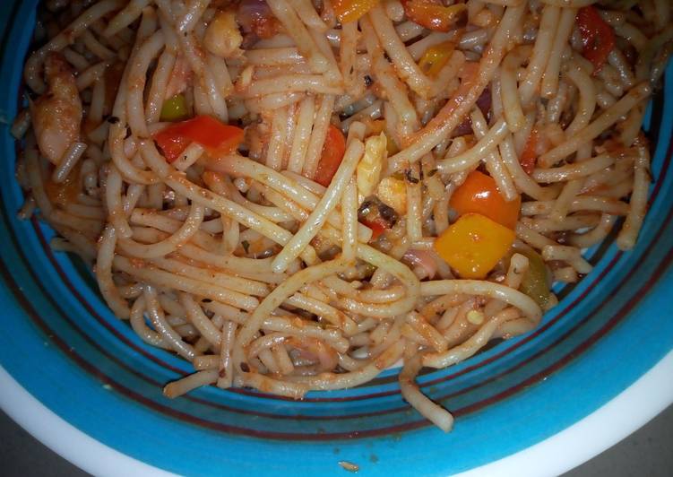 Simple Way to Make Any-night-of-the-week Spaghetti with stir veggies
