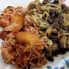 A picture of Fried Black beans and fish deepfried then fried.