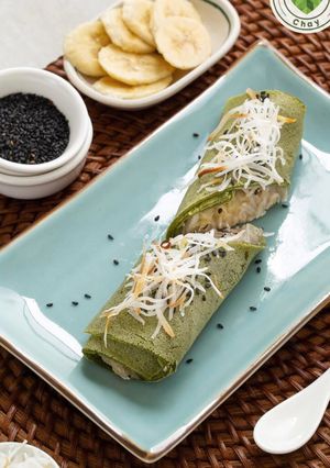 Hình của món Bánh matcha cuộn chuối dừa(công thức nhà hàng).