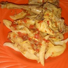 A picture of Fried Potatoes with Chicken PepperSoup.