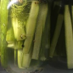A picture of Moms refrigerator pickles.