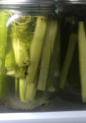 A picture of Moms refrigerator pickles.