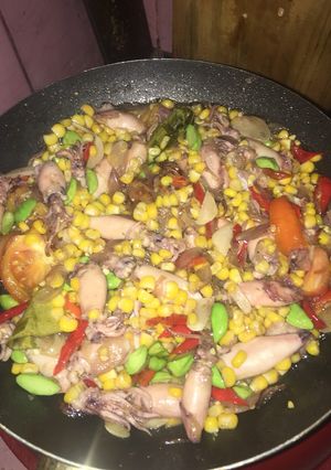 Foto resep Tumis cumi asin + jagung & pete