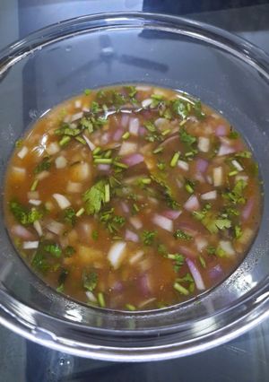 A picture of Tamarind (imli)onion /potato chutney.