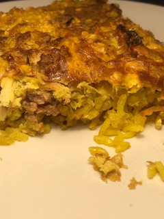 Una foto de Arròs amb costra / arroz al horno con costra de huevos batidos