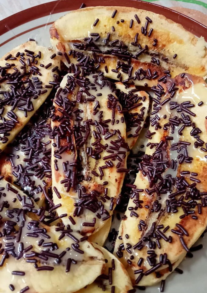 Foto resep Pisang panggang (oil free) with topping meses & kental manis