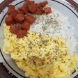 Rice with scrambled egg with luncheon