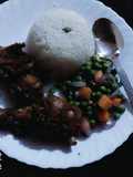 Boiled rice,mixed vegetables and grilled chicken