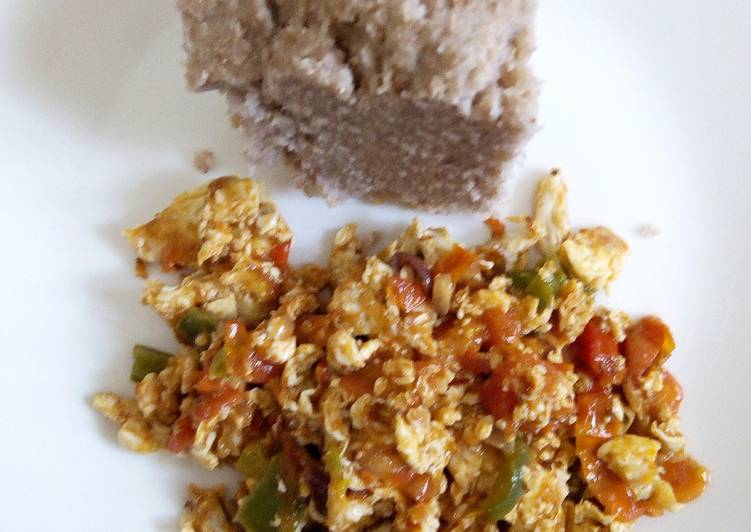 Fried eggs with Brown Ugali