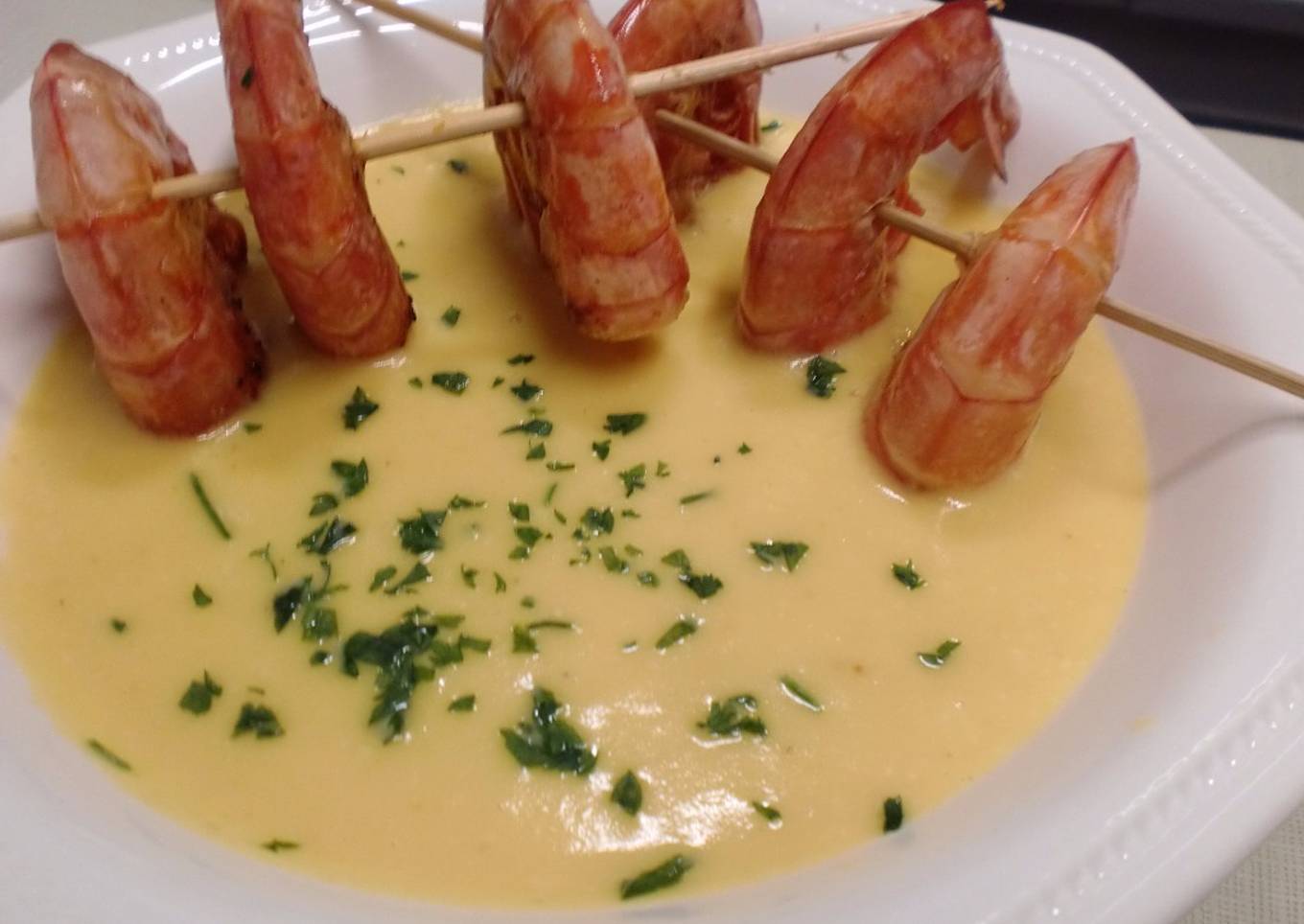 Crema de calabaza con langostinos