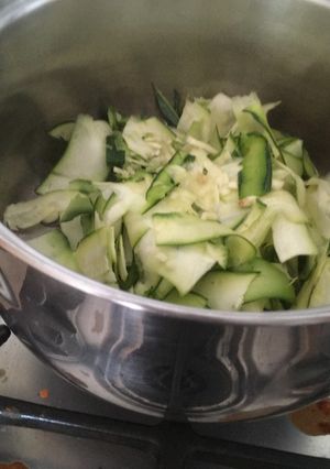 A picture of Melted Courgette Ribbons and Pasta.