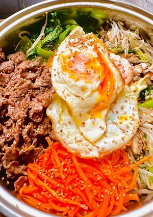 A picture of Bibimbap (Korean Mixed Rice).