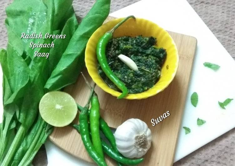 Steps to Make Speedy Radish Greens(Mooli Bhaji) And Spinach Saag