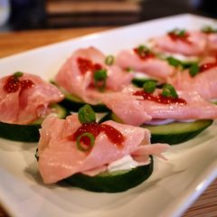 A picture of Cucumber, Ham & Sriracha Bites.