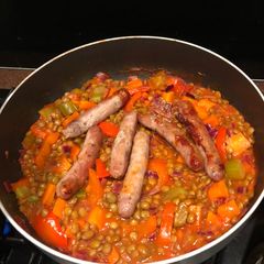 Sausage and lentil casserole (GF) A picture of Sausage and lentil casserole (GF).