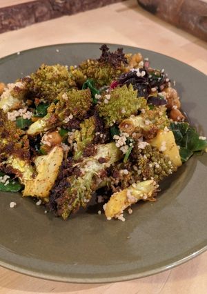 A picture of Spiced romanesco + chickpea salad.