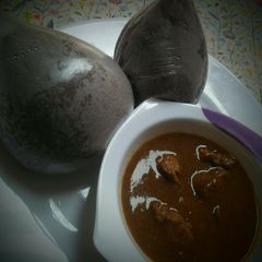 A picture of Guinea corn swallow with Baobab soup.