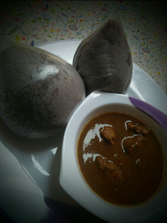 A picture of Guinea corn swallow with Baobab soup.