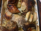 Pollo y carne a la bbq con papas al horno
