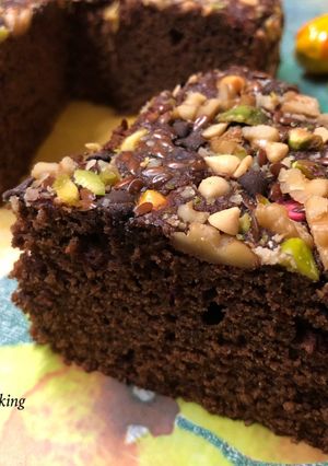A picture of Vegan Beetroot Choco Nuts Cake – Pressure Cooker Cake.