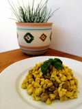 Spätzle con polpettine e crema di peperoni