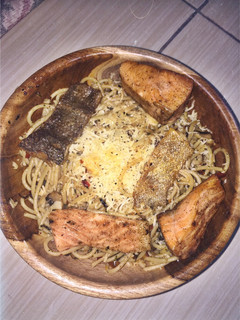 Foto resep Spagetti Aglio Olio with Mushroom and Salmon