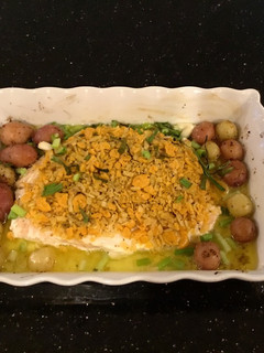 A picture of Crispy Topped Fish Fillets with Tiny Potatoes.