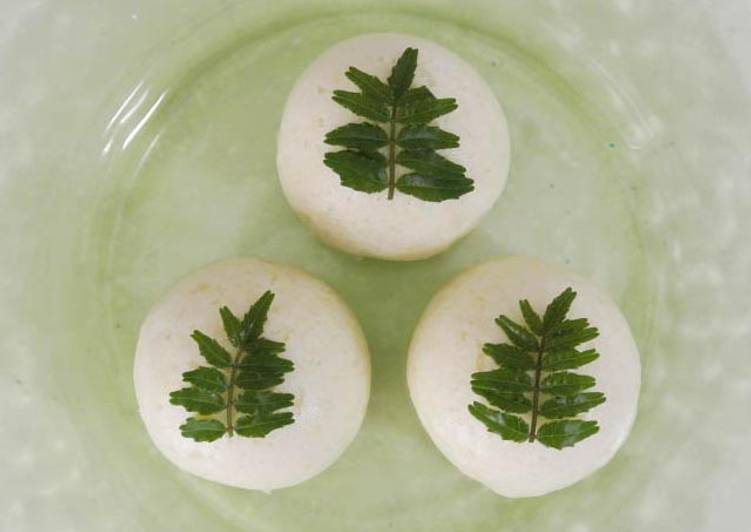 Wagashi &quot;Komugi-Manju&quot; with a Fresh Herb