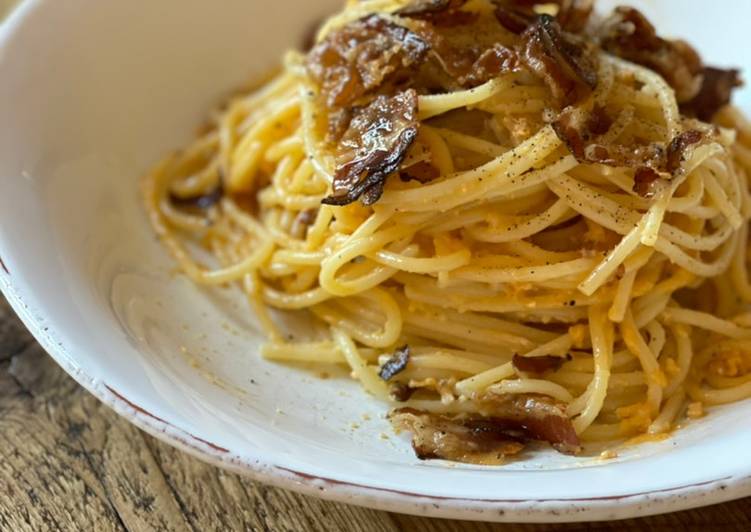 Carbonara With Guanciale Parmiggino Reggiano Added Mashroom Recipe By Tomo Ya Cookpad