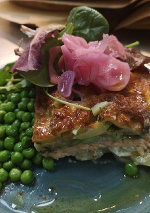 A picture of Swedish Salmon Gratin in oven.