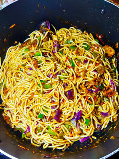 A picture of Jollof spaghetti.