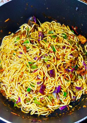 A picture of Jollof spaghetti.