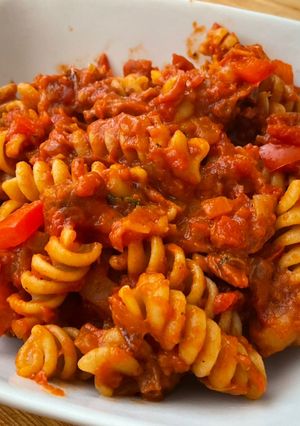 Una foto de Pasta con chorizo vegano
