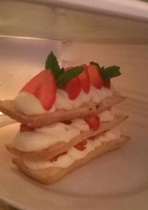 A picture of Strawberry and mint millefeuille.